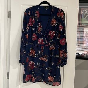 Lulu’s Navy & Floral Faux Wrap Dress